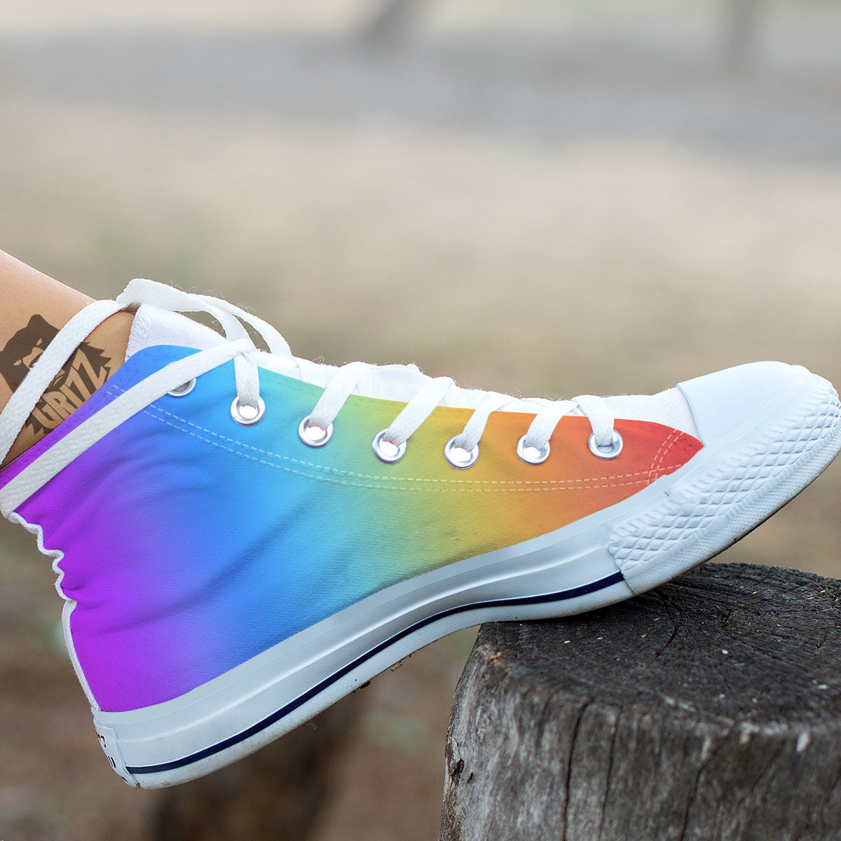 Gradient Rainbow Print Pattern White High Top Shoes-grizzshop
