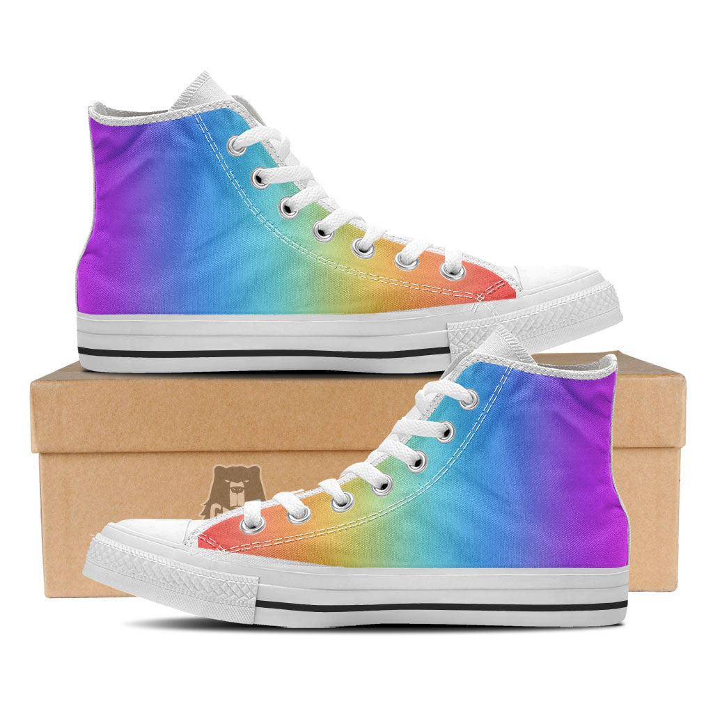 Gradient Rainbow Print Pattern White High Top Shoes-grizzshop