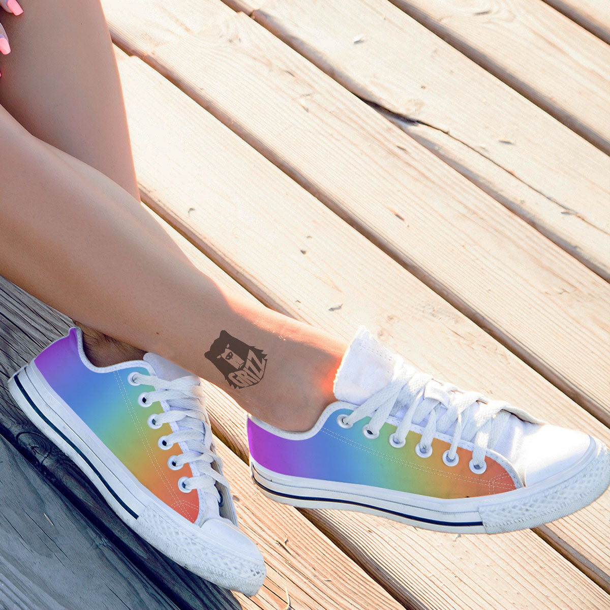 Gradient Rainbow Print Pattern White Low Top Shoes-grizzshop