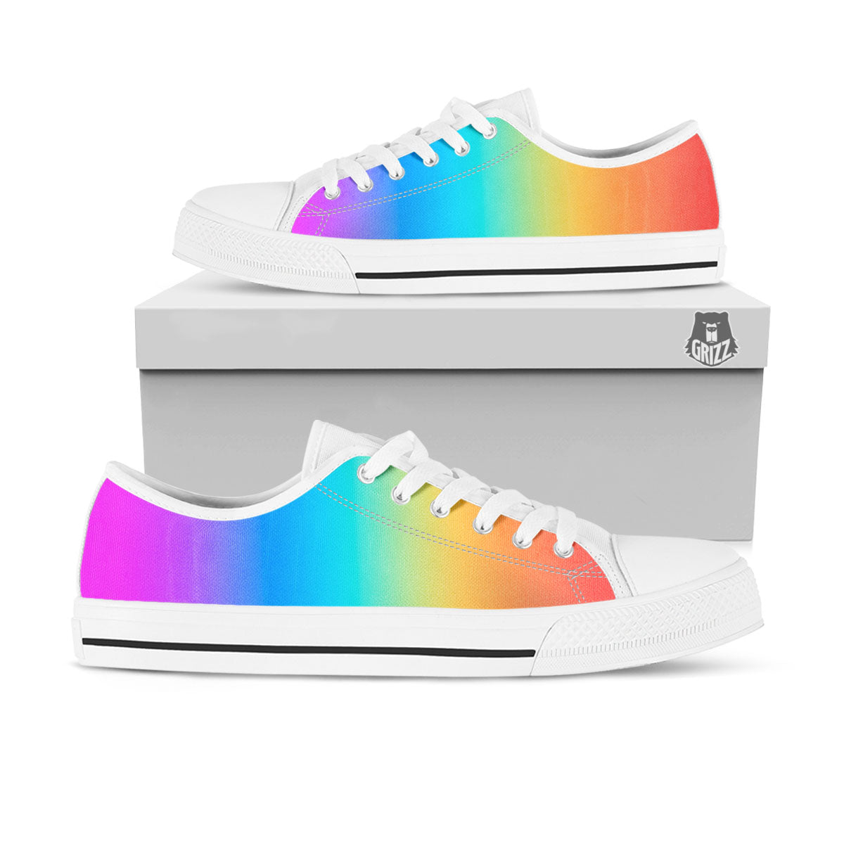Gradient Rainbow Print Pattern White Low Top Shoes-grizzshop