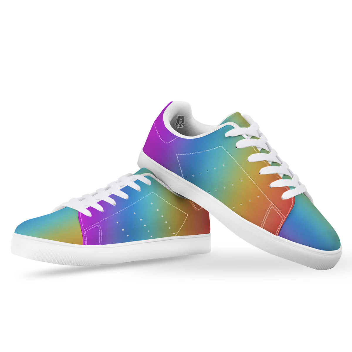 Gradient Rainbow Print Pattern White Low Top Sneakers-grizzshop