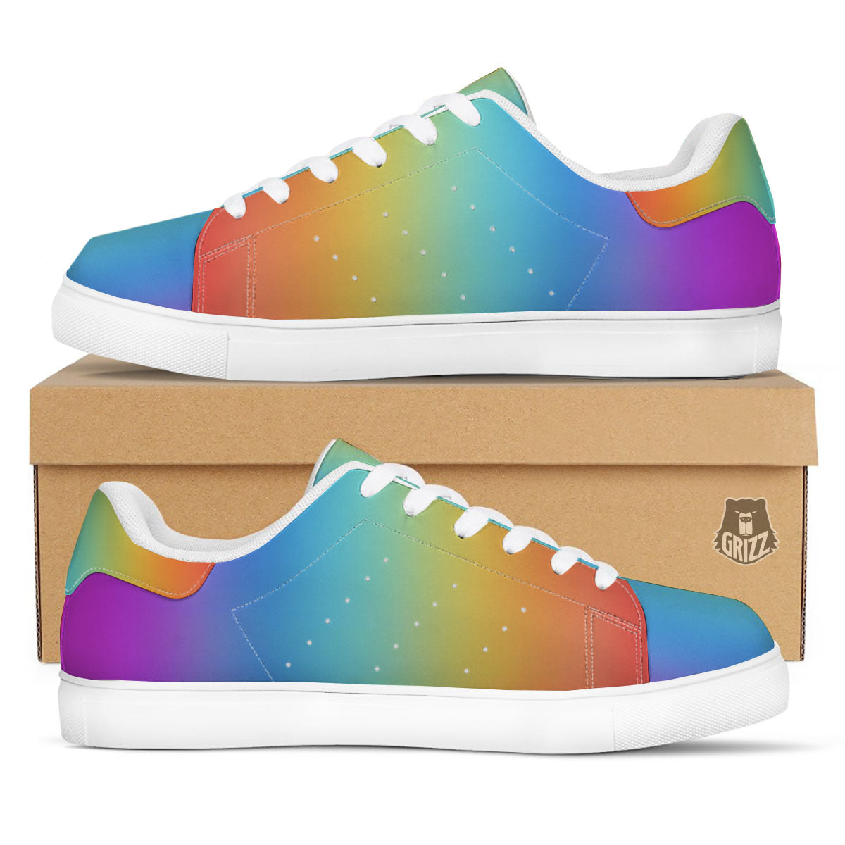Gradient Rainbow Print Pattern White Low Top Sneakers-grizzshop