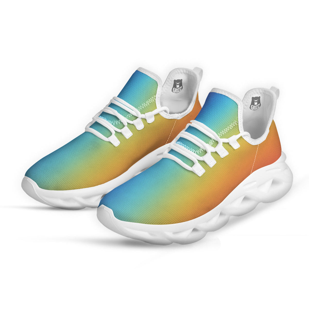 Gradient Rainbow Print Pattern White Running Shoes-grizzshop