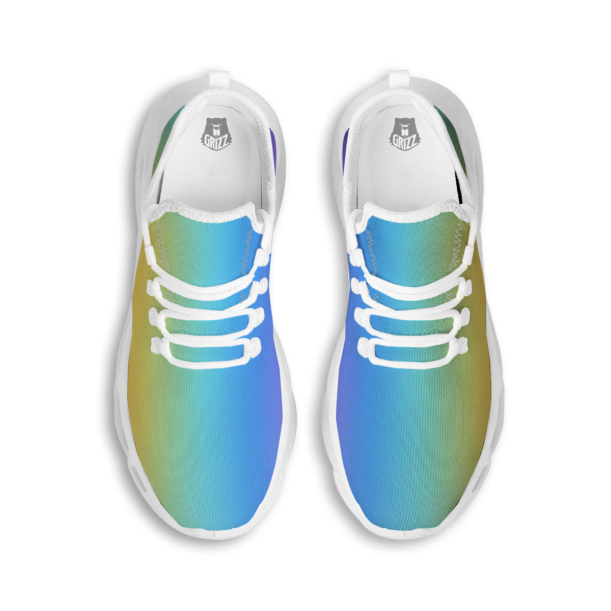 Gradient Rainbow Print Pattern White Running Shoes-grizzshop
