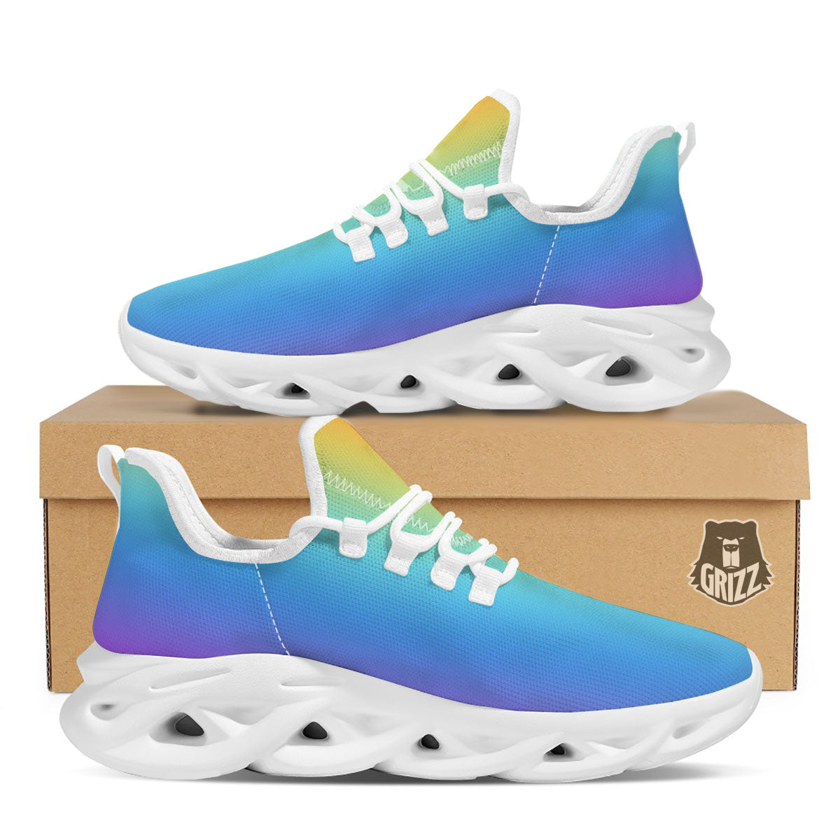 Gradient Rainbow Print Pattern White Running Shoes-grizzshop