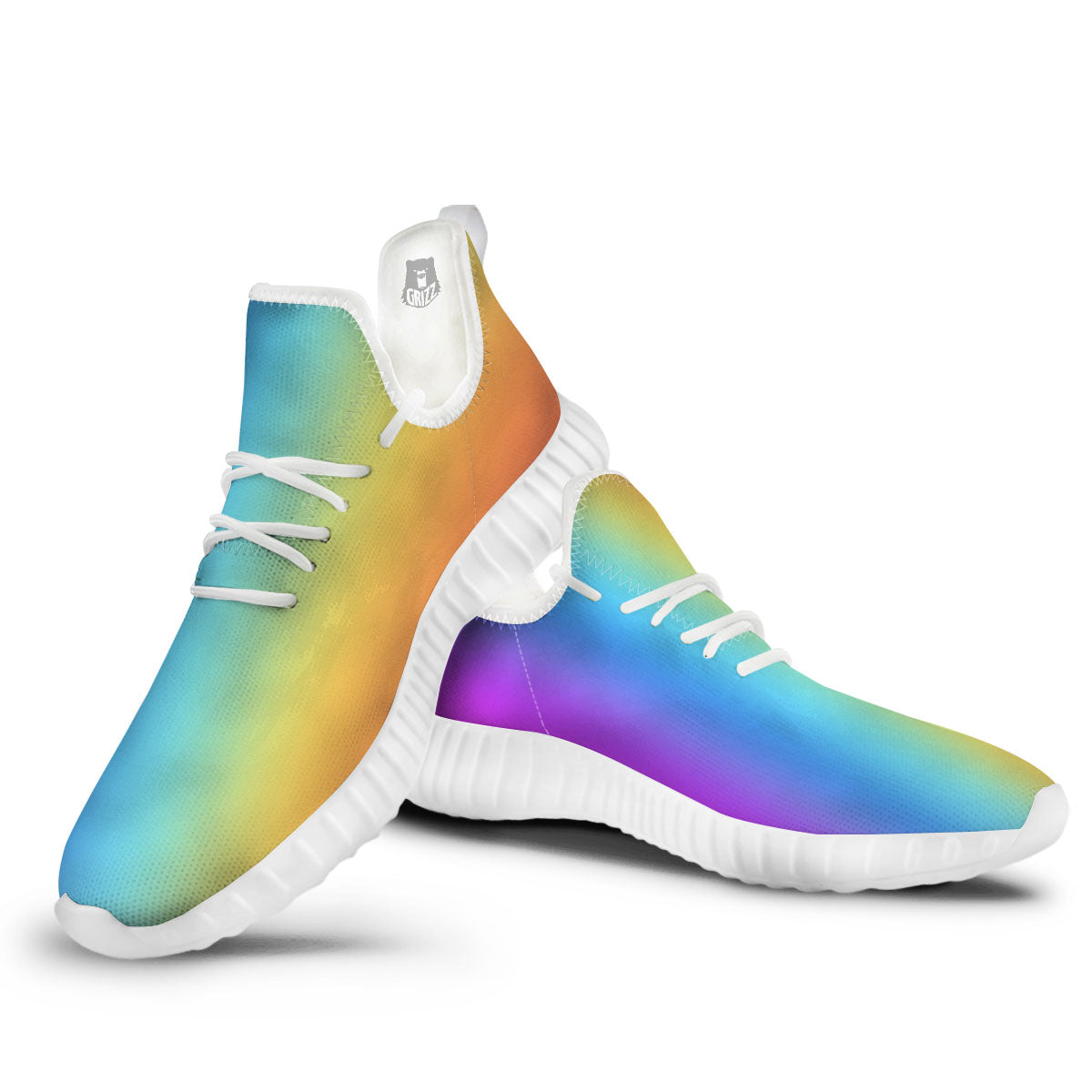 Gradient Rainbow Print Pattern White Walking Shoes-grizzshop