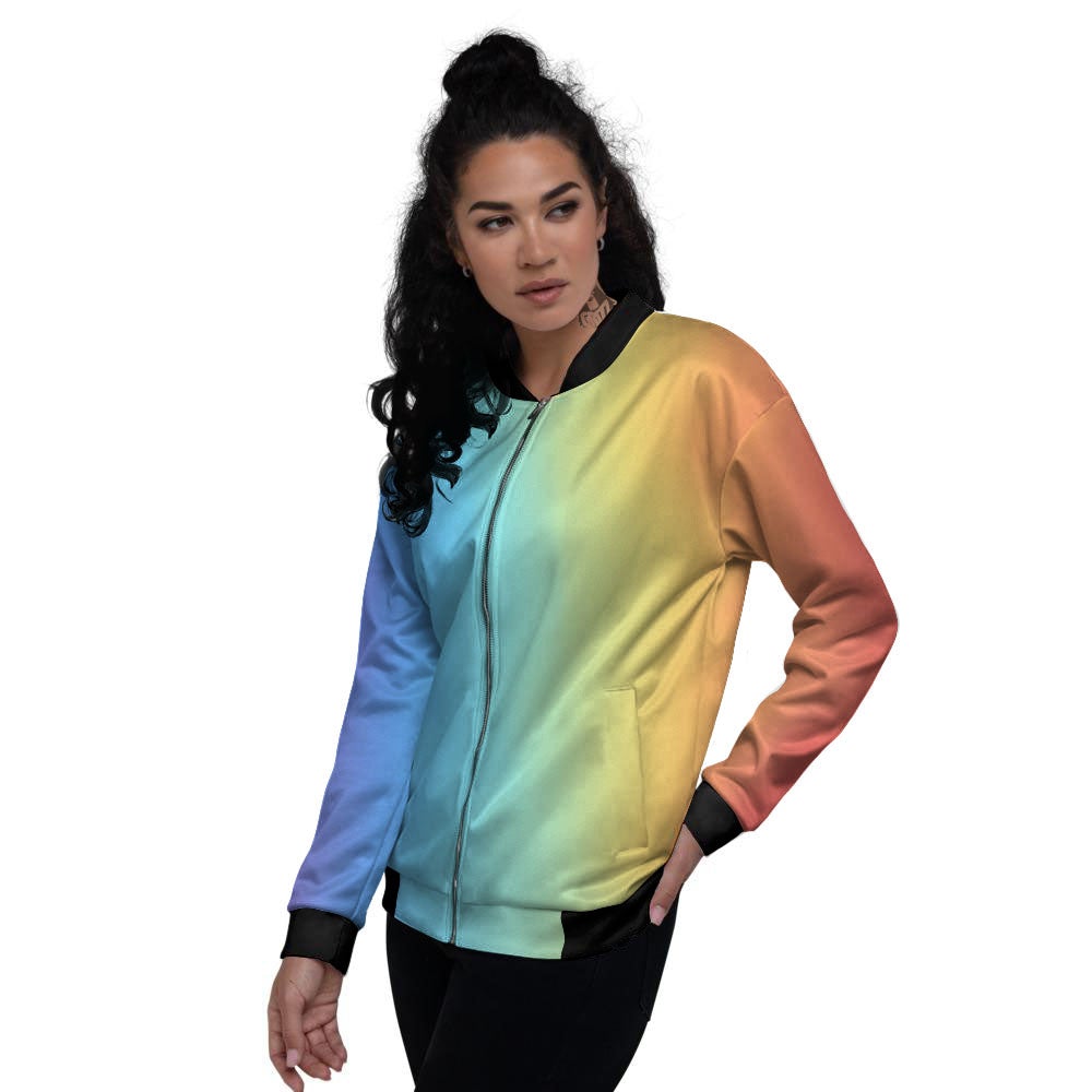 Gradient Rainbow Print Pattern Women's Bomber Jacket-grizzshop