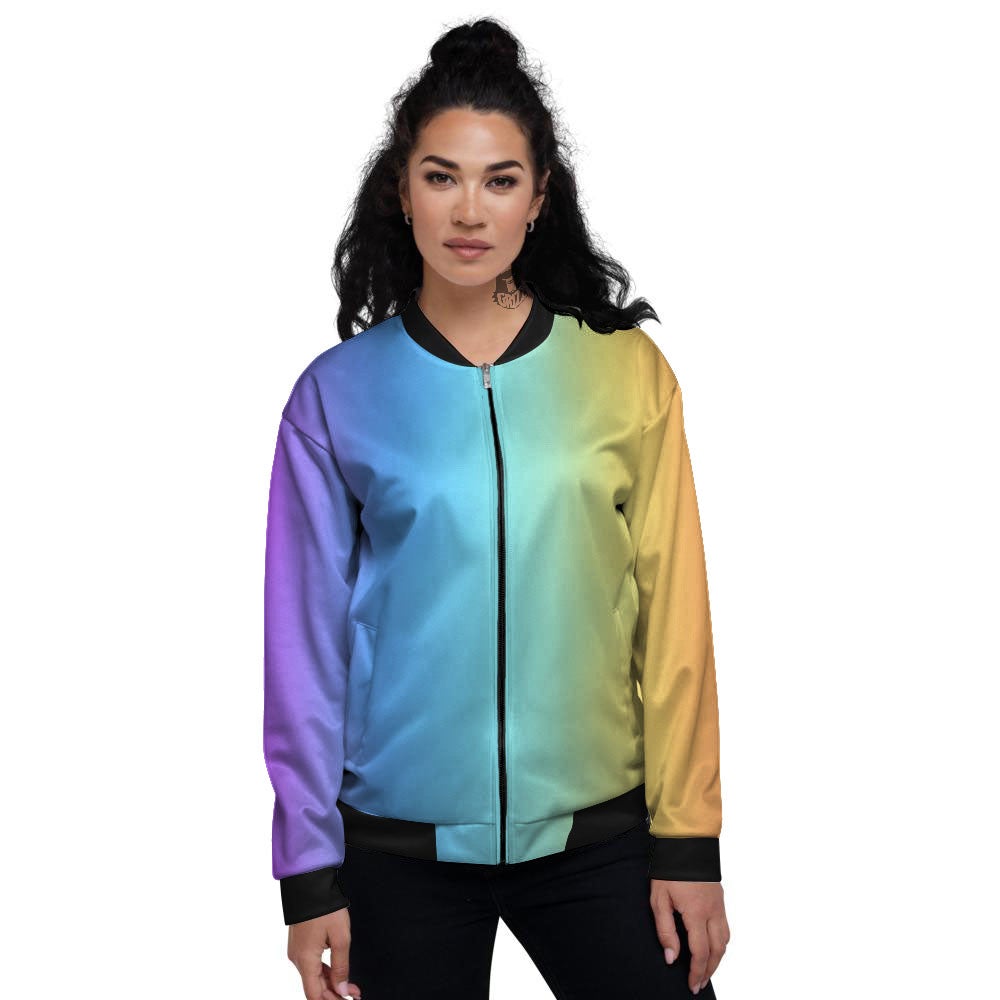 Gradient Rainbow Print Pattern Women's Bomber Jacket-grizzshop
