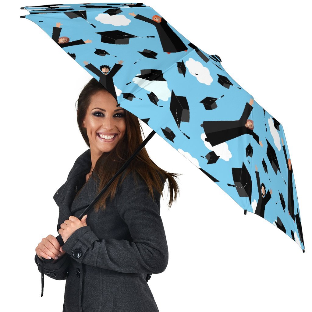 Graduation Day Pattern Print Automatic Foldable Umbrella-grizzshop