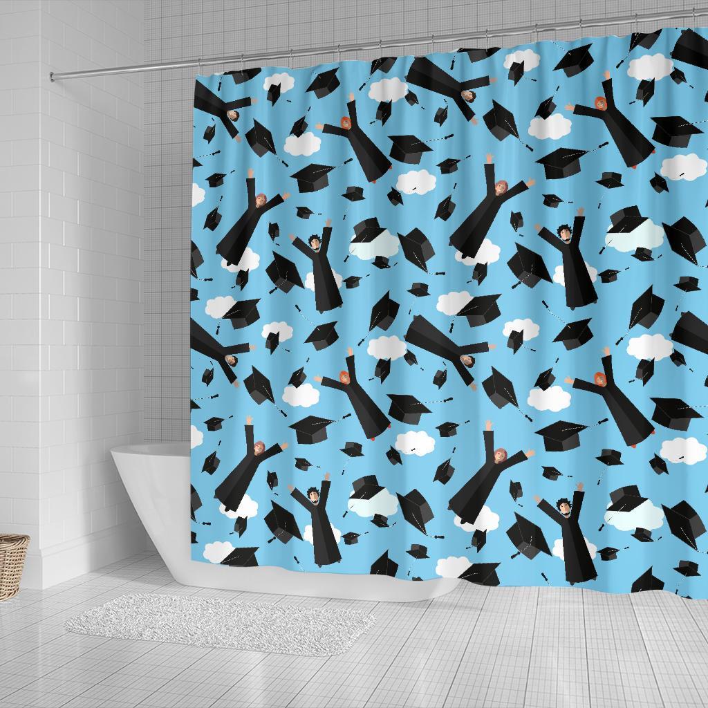 Graduation Day Pattern Print Bathroom Shower Curtain-grizzshop