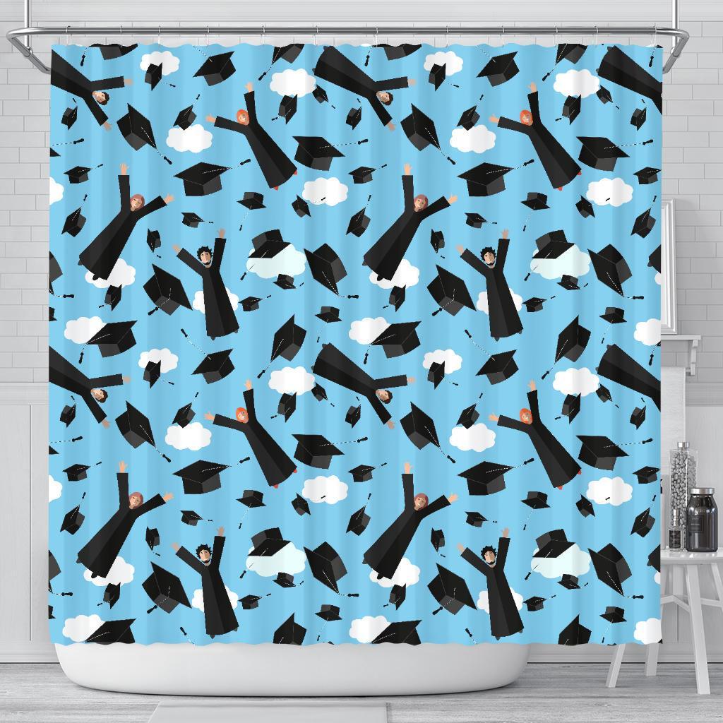 Graduation Day Pattern Print Bathroom Shower Curtain-grizzshop