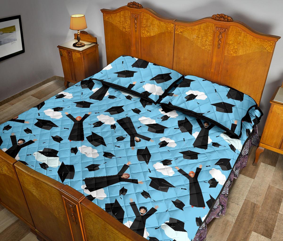 Graduation Day Pattern Print Bed Set Quilt-grizzshop