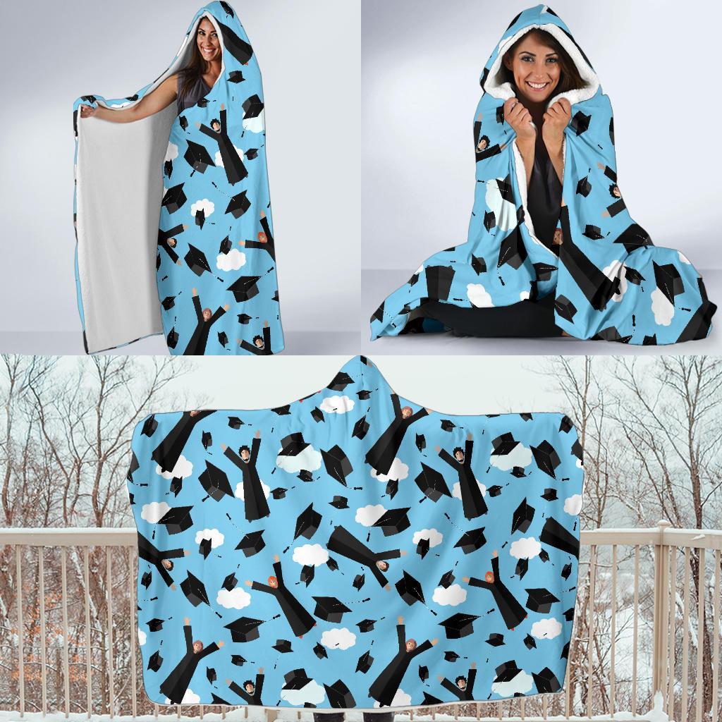 Graduation Day Pattern Print Hooded Blanket-grizzshop