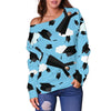 Graduation Day Pattern Print Women Off Shoulder Sweatshirt-grizzshop