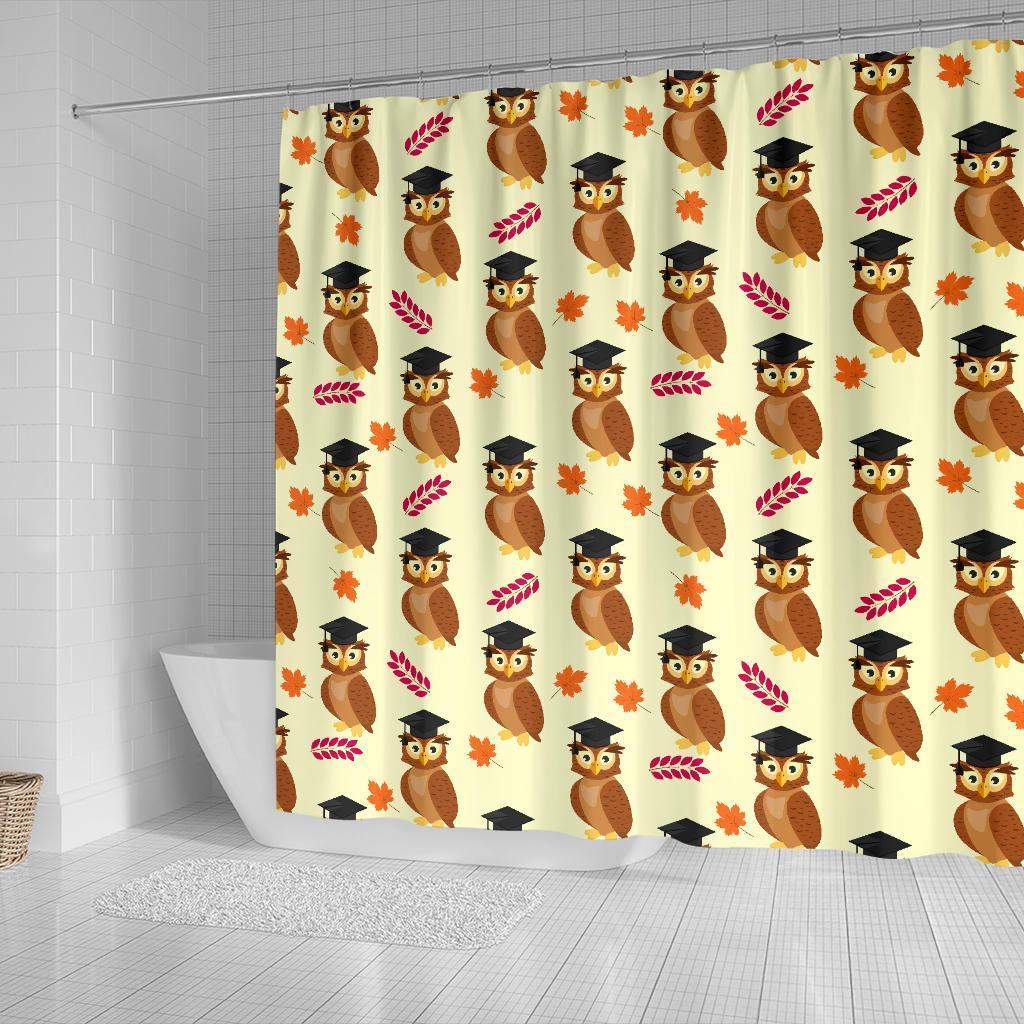 Graduation Owl Pattern Print Bathroom Shower Curtain-grizzshop