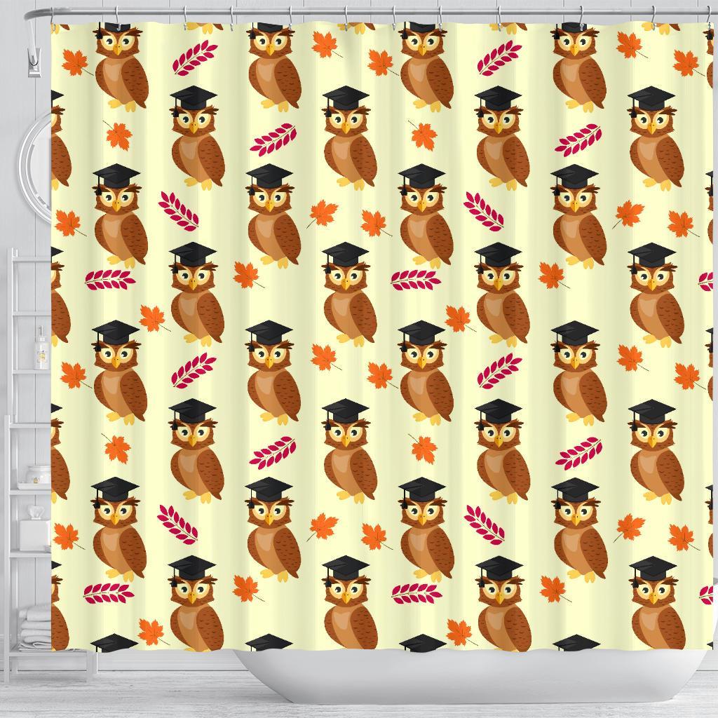 Graduation Owl Pattern Print Bathroom Shower Curtain-grizzshop