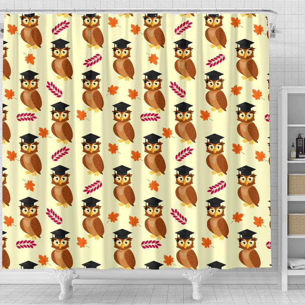 Graduation Owl Pattern Print Bathroom Shower Curtain-grizzshop