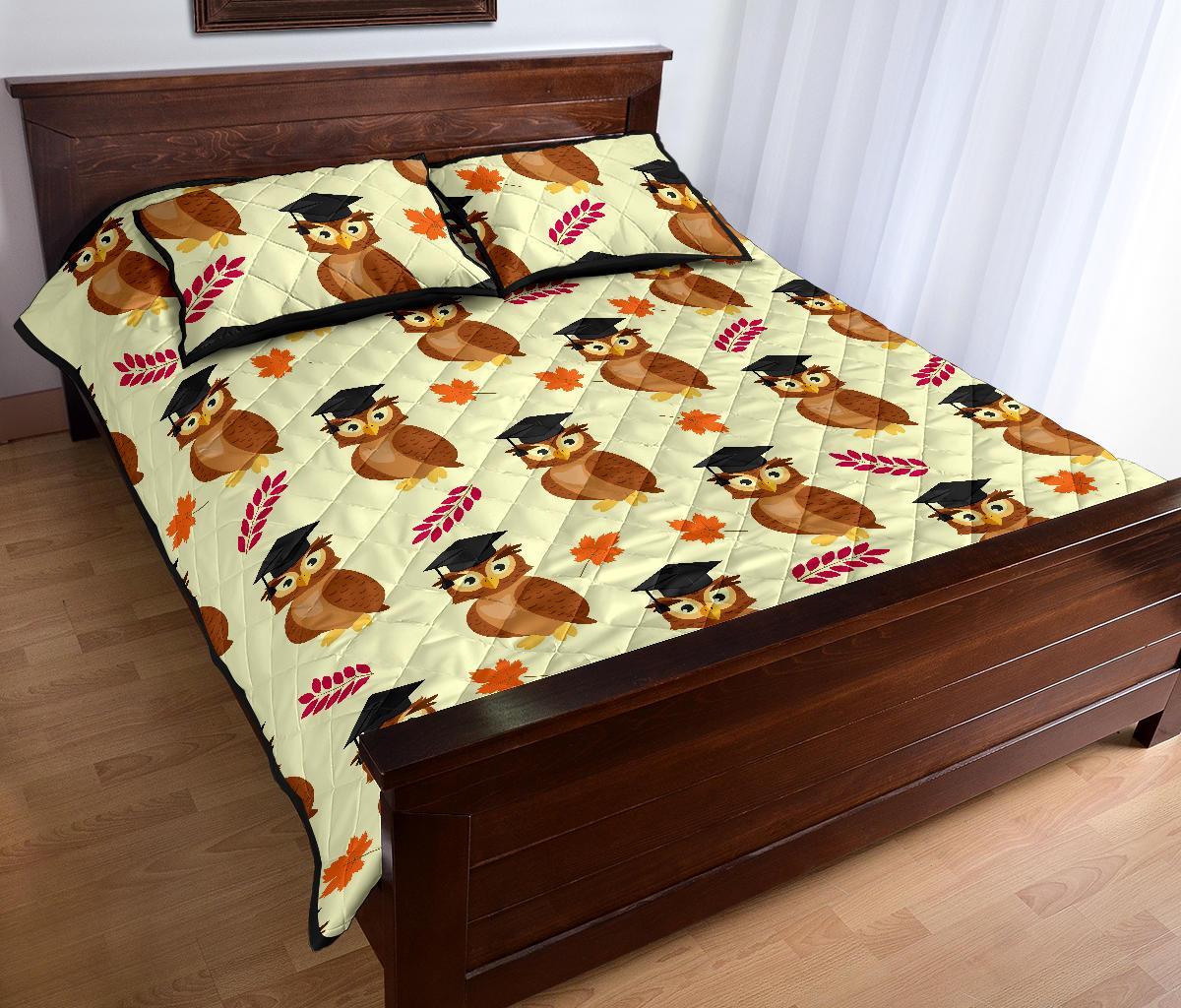 Graduation Owl Pattern Print Bed Set Quilt-grizzshop