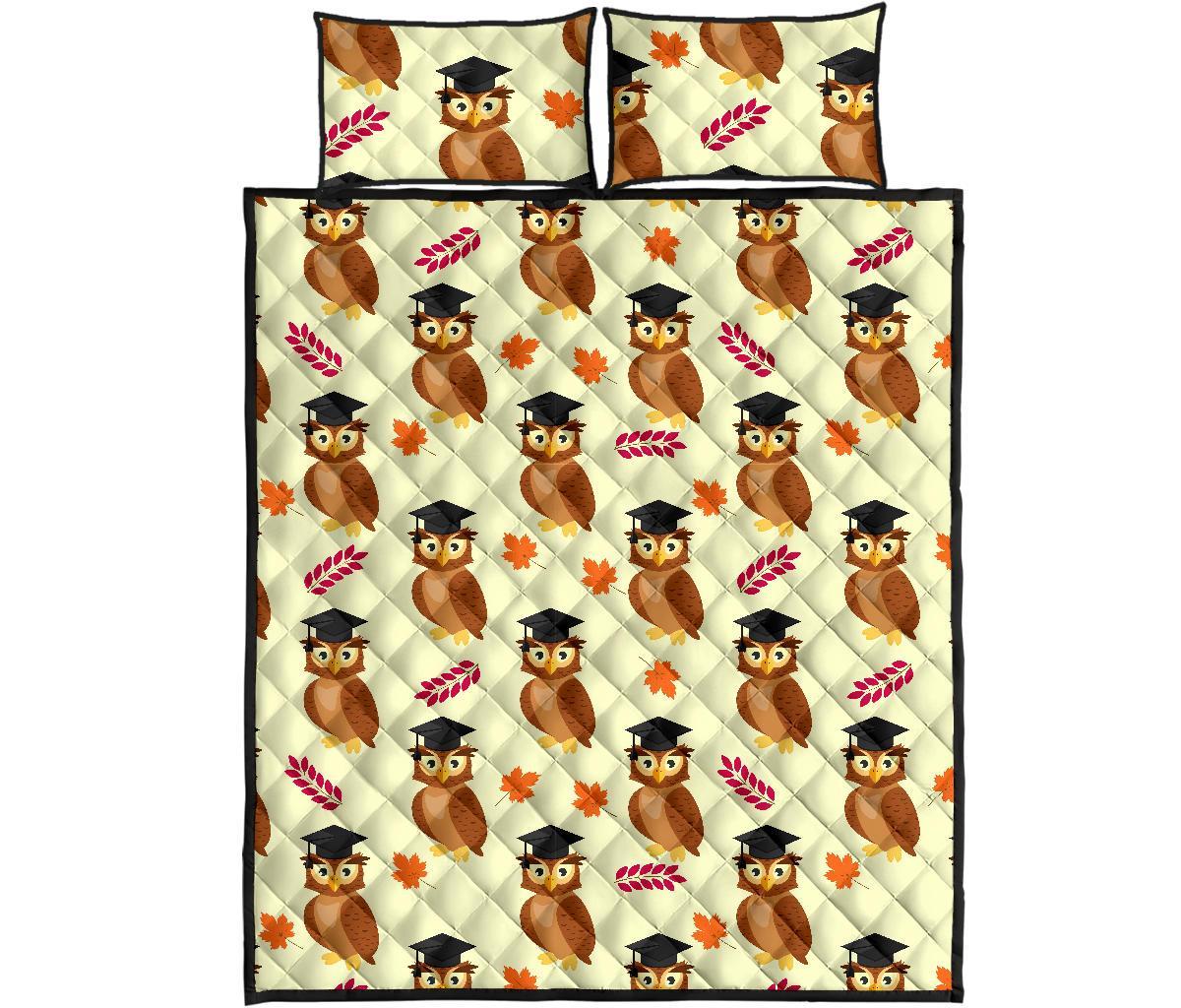 Graduation Owl Pattern Print Bed Set Quilt-grizzshop