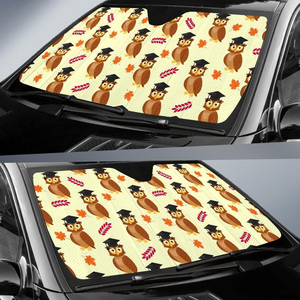 Graduation Owl Pattern Print Car Sun Shade-grizzshop