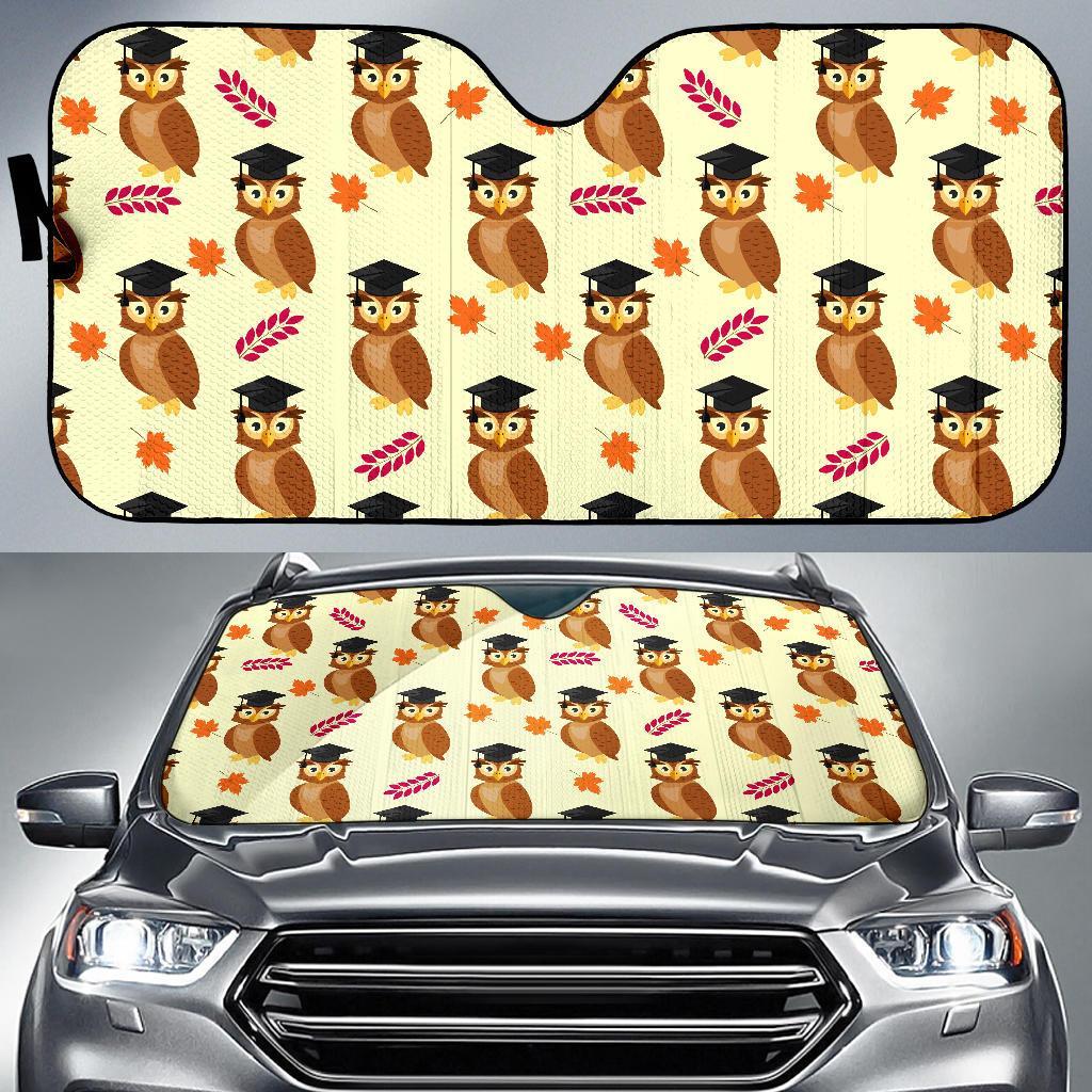 Graduation Owl Pattern Print Car Sun Shade-grizzshop