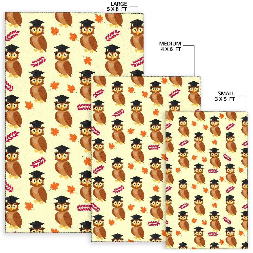 Graduation Owl Pattern Print Floor Mat-grizzshop