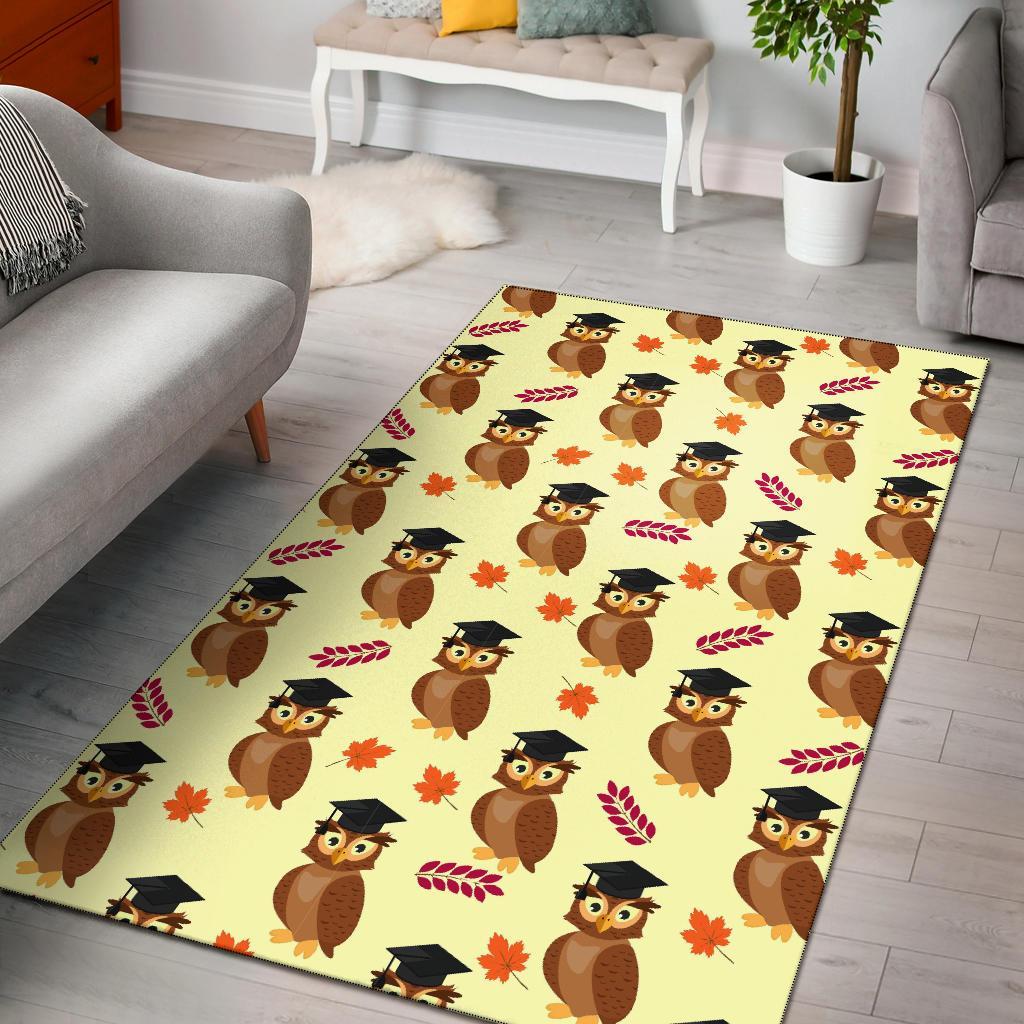 Graduation Owl Pattern Print Floor Mat-grizzshop