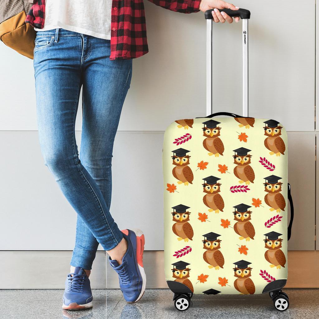 Graduation Owl Pattern Print Luggage Cover Protector-grizzshop