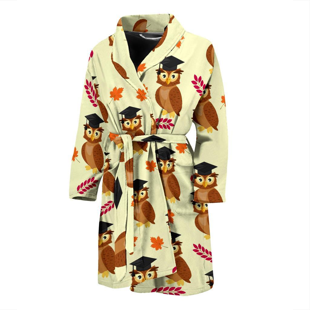 Graduation Owl Pattern Print Men Long Robe-grizzshop