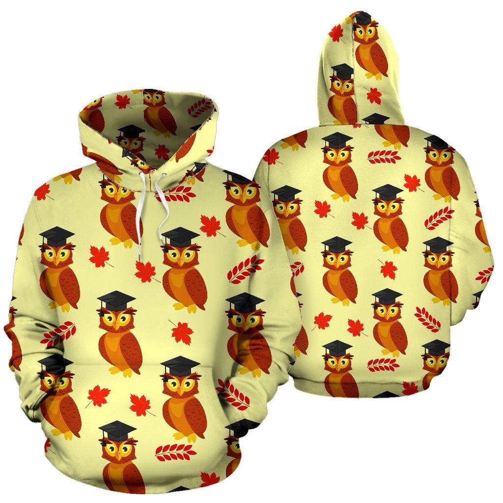 Graduation Owl Pattern Print Men Women Pullover Hoodie-grizzshop