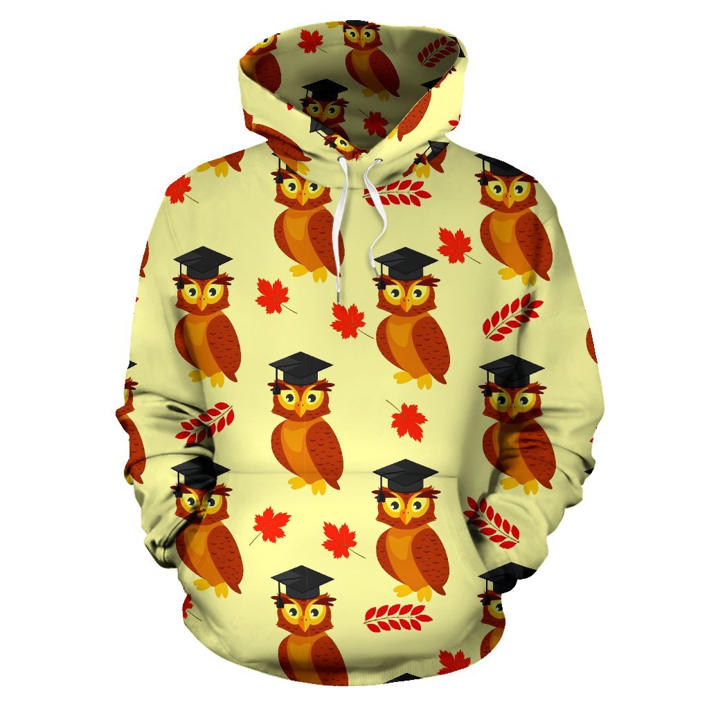 Graduation Owl Pattern Print Men Women Pullover Hoodie-grizzshop