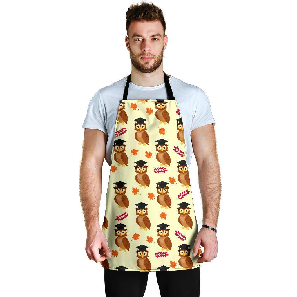 Graduation Owl Pattern Print Men's Apron-grizzshop