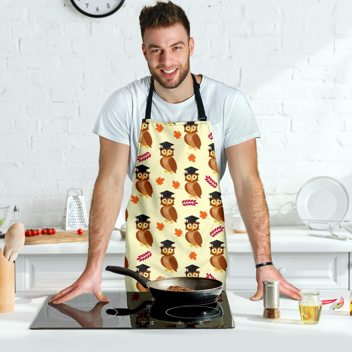 Graduation Owl Pattern Print Men's Apron-grizzshop