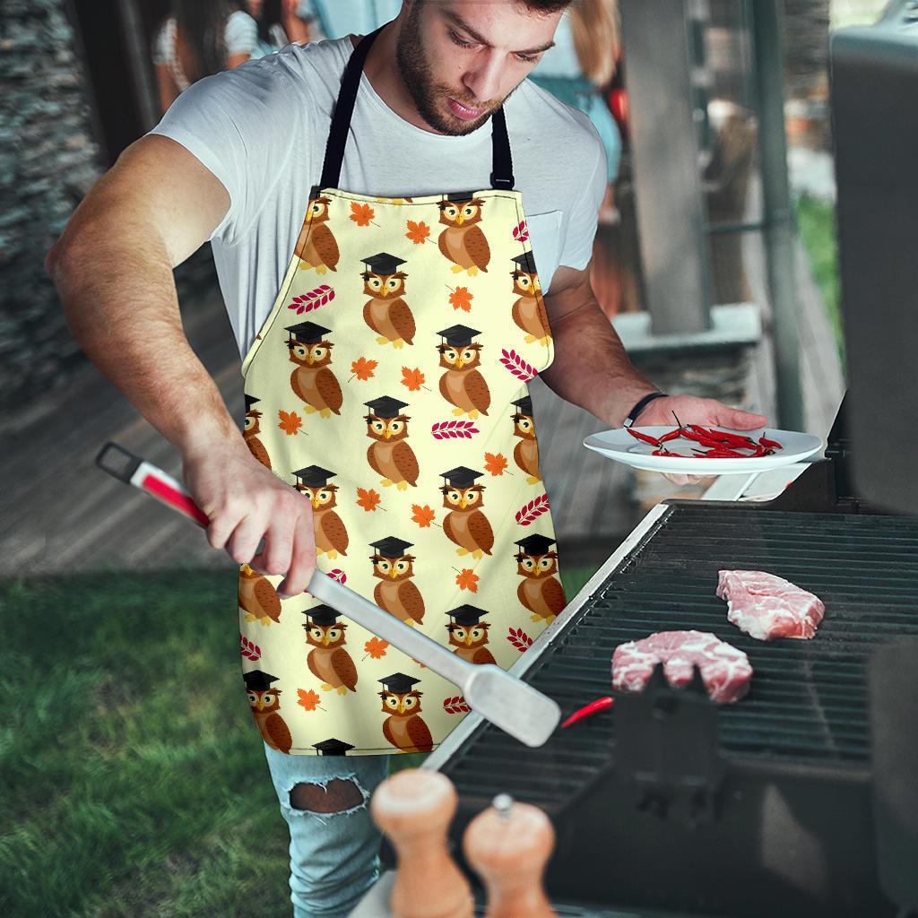 Graduation Owl Pattern Print Men's Apron-grizzshop