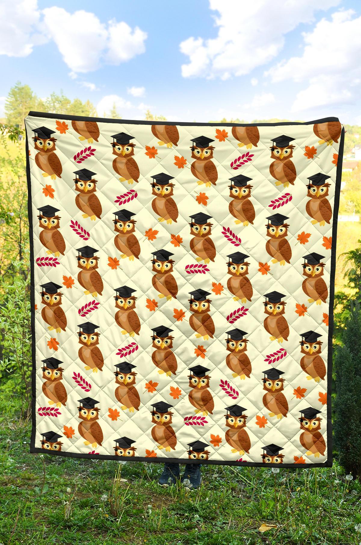 Graduation Owl Pattern Print Quilt-grizzshop