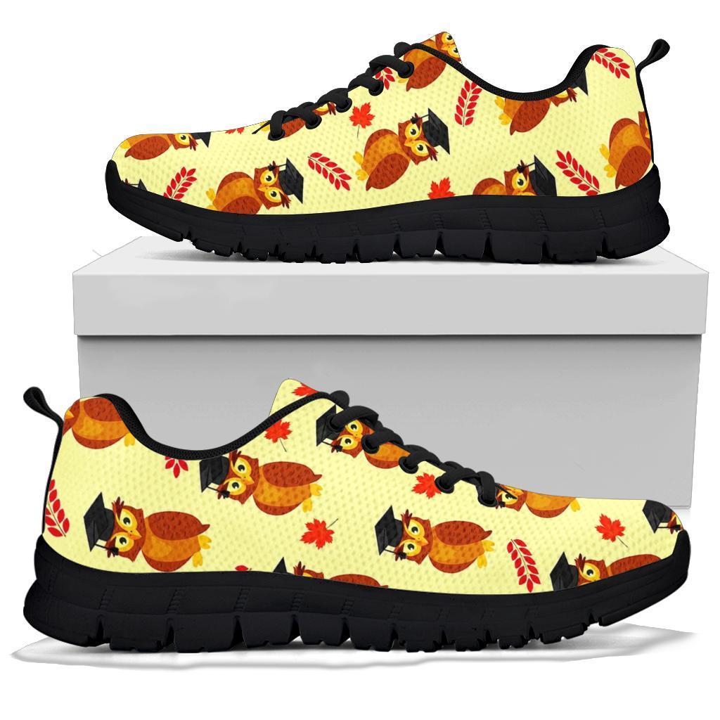 Graduation Owl Pattern Print Sneaker Shoes For Men Women-grizzshop