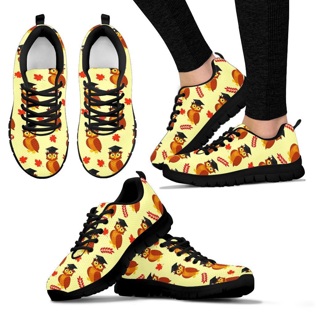 Graduation Owl Pattern Print Sneaker Shoes For Men Women-grizzshop