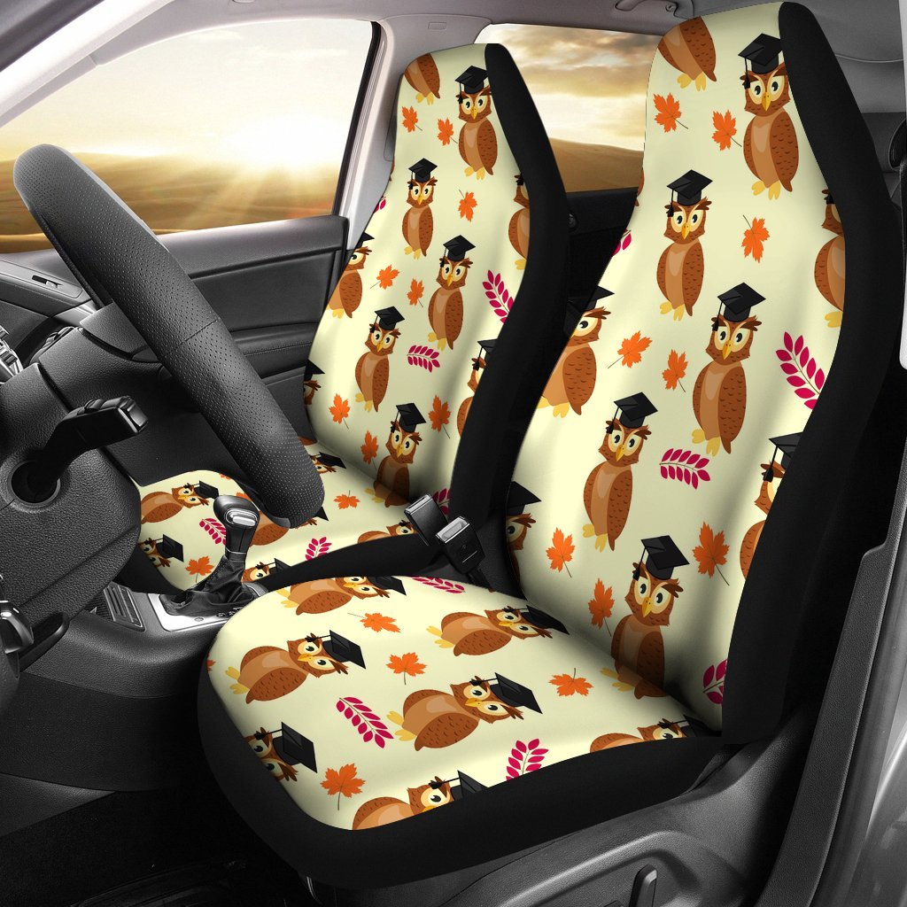 Graduation Owl Pattern Print Universal Fit Car Seat Covers-grizzshop