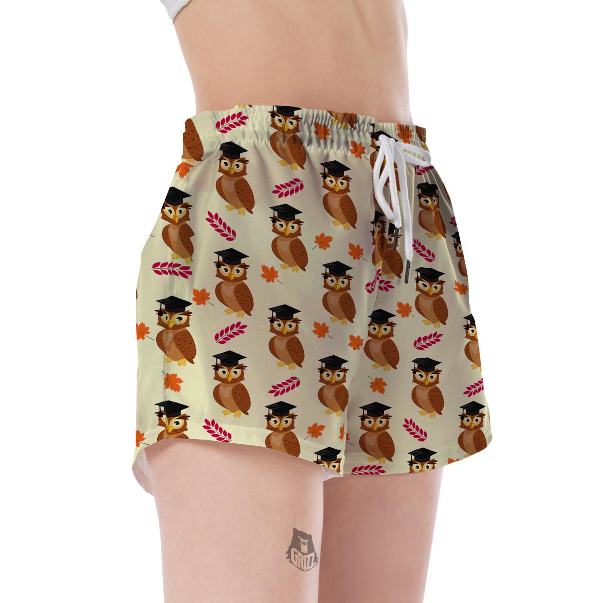 Graduation Owl Pattern Print Women's Shorts-grizzshop