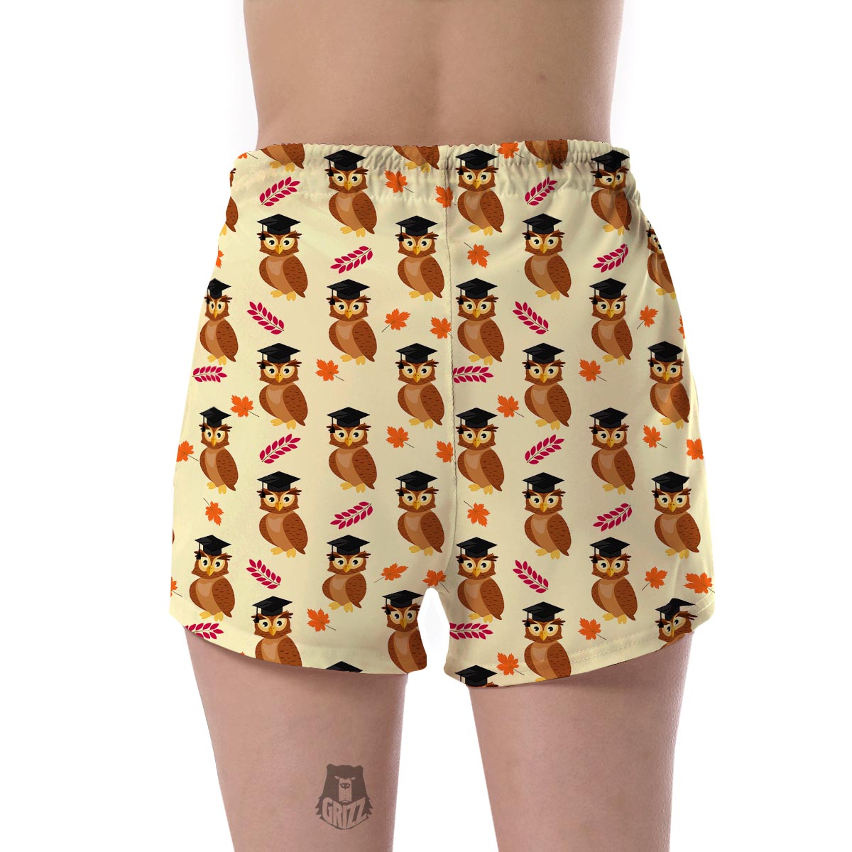 Graduation Owl Pattern Print Women's Shorts-grizzshop