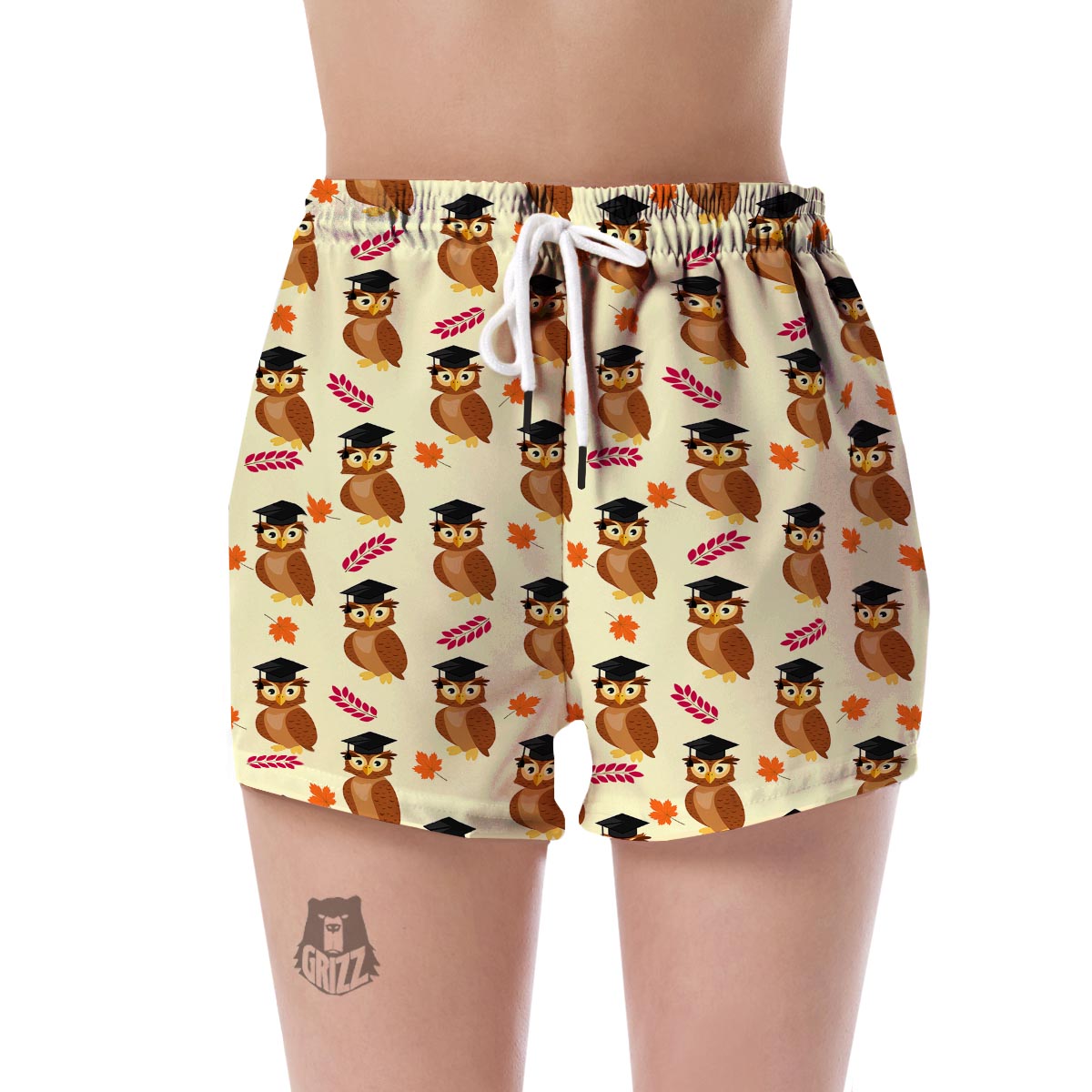 Graduation Owl Pattern Print Women's Shorts-grizzshop