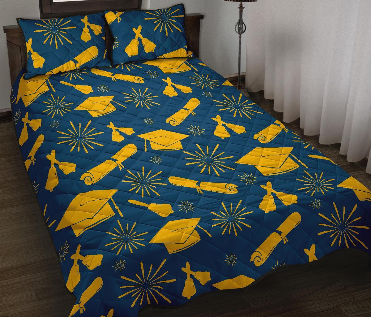 Graduation Pattern Print Bed Set Quilt-grizzshop