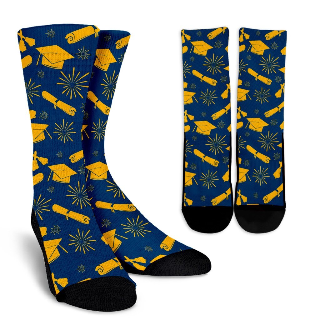 Graduation Pattern Print Unisex Crew Socks-grizzshop