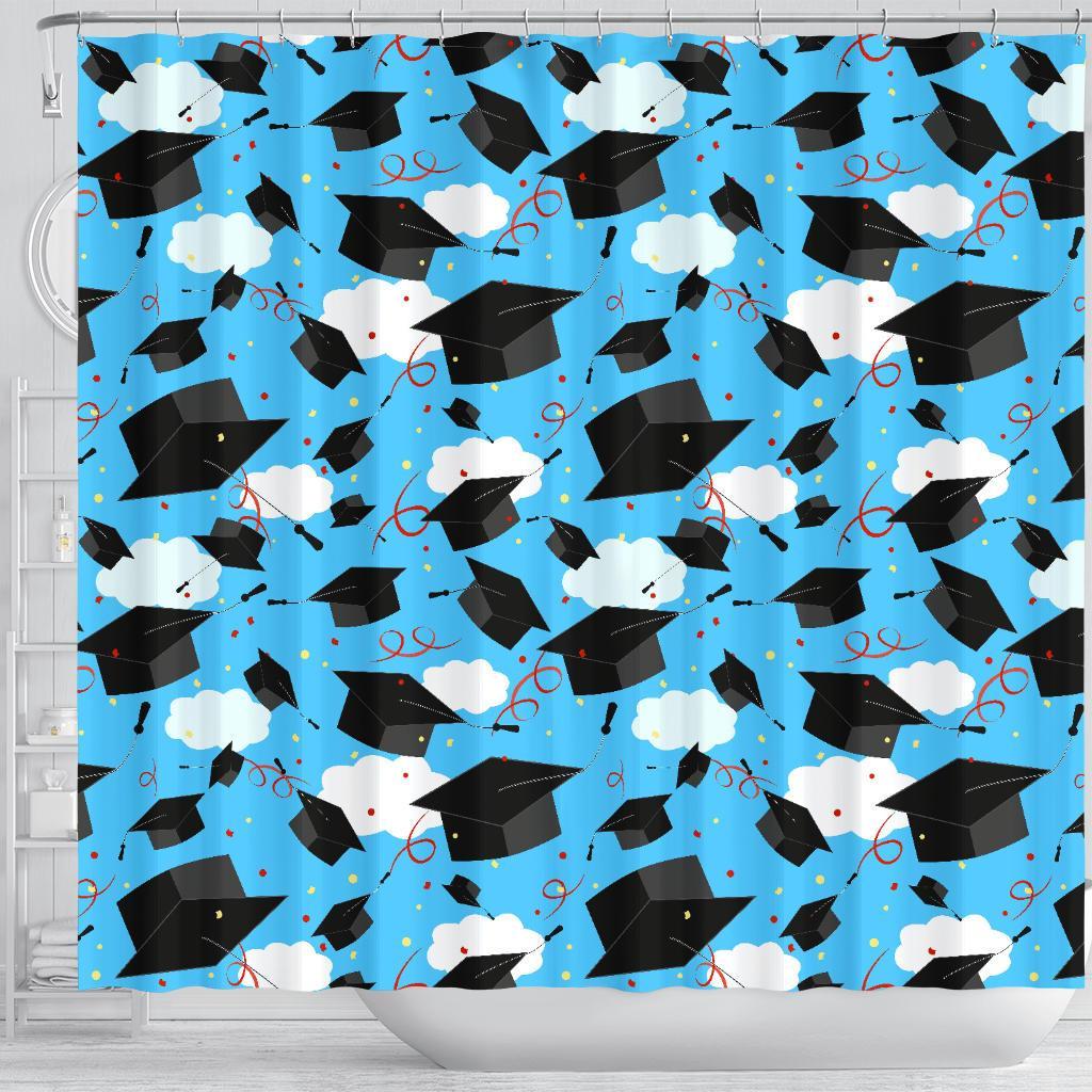 Graduation Print Pattern Bathroom Shower Curtain-grizzshop