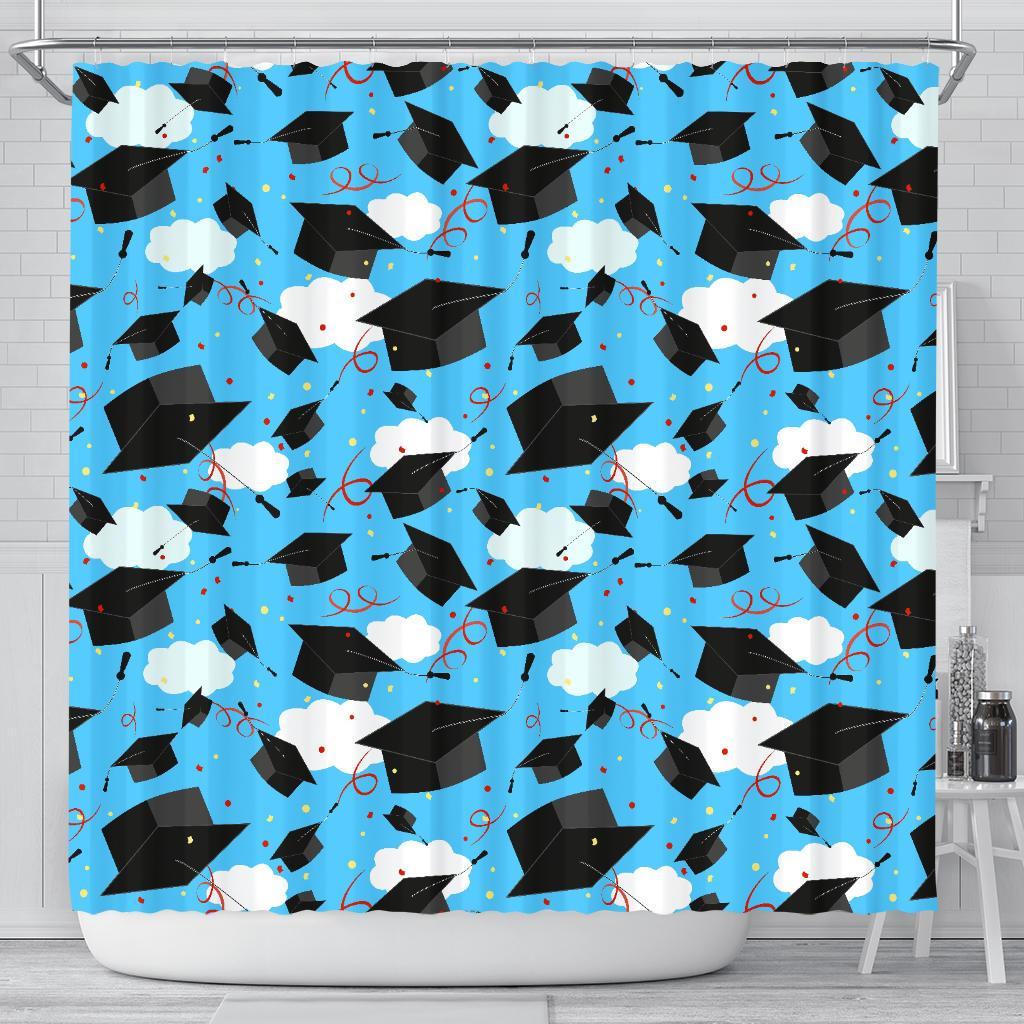 Graduation Print Pattern Bathroom Shower Curtain-grizzshop