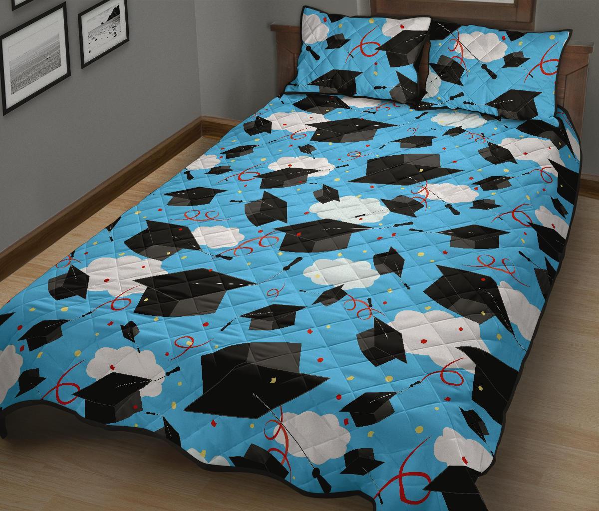 Graduation Print Pattern Bed Set Quilt-grizzshop