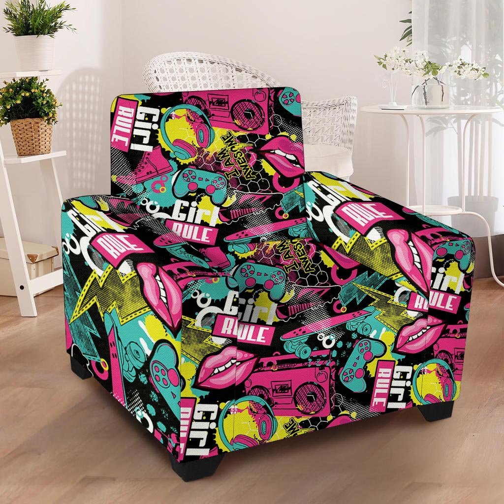 Graffiti Abstract Hiphop Lip Armchair Cover-grizzshop