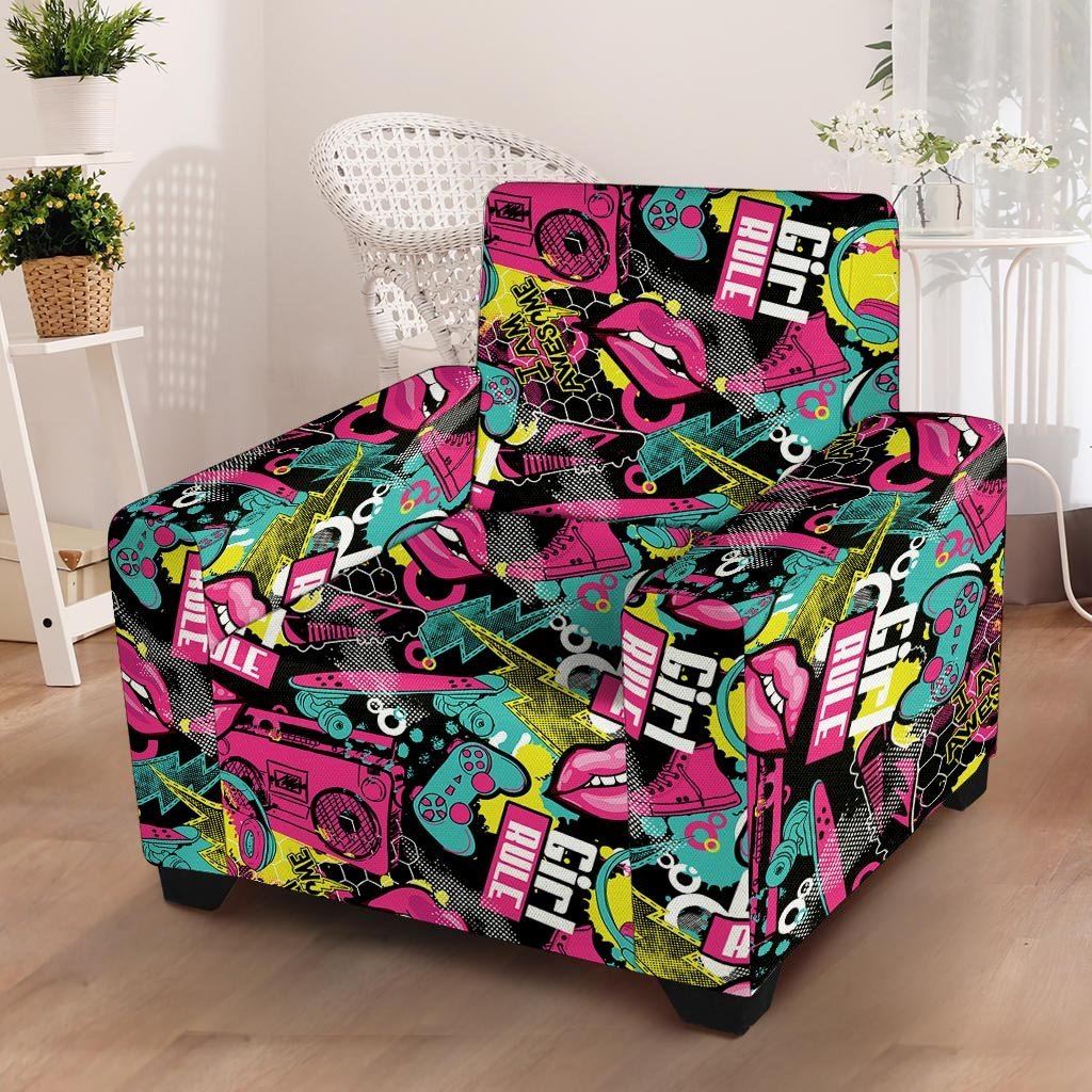 Graffiti Abstract Hiphop Lip Armchair Cover-grizzshop