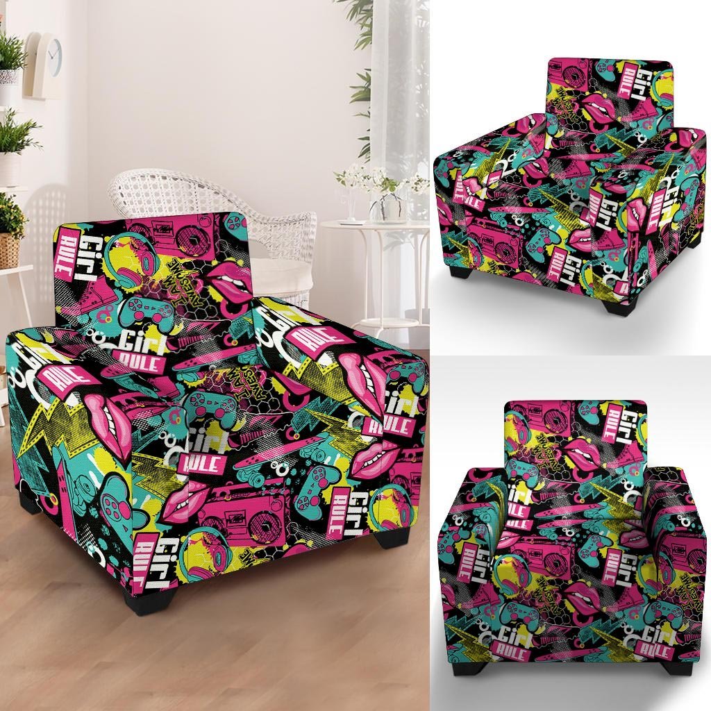 Graffiti Abstract Hiphop Lip Armchair Cover-grizzshop