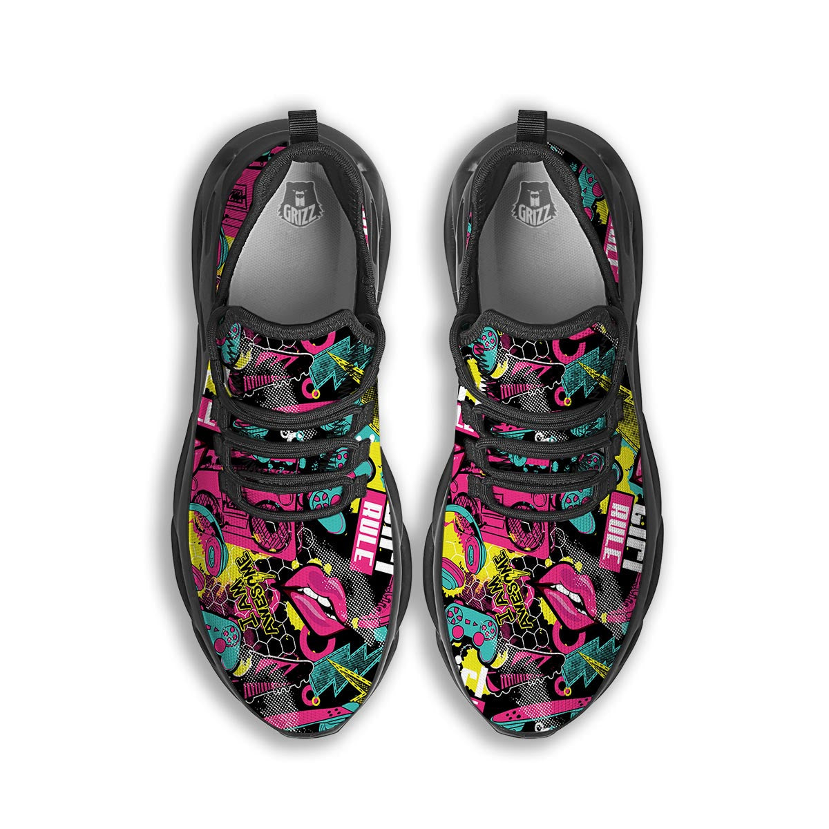 Graffiti Abstract Hiphop Lip Black Running Shoes-grizzshop